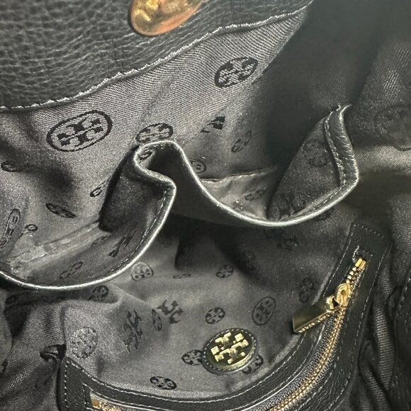 Tory Burch Black Stacked T Book Bag Pebbled Leather Crossbody - Picture 6 of 16